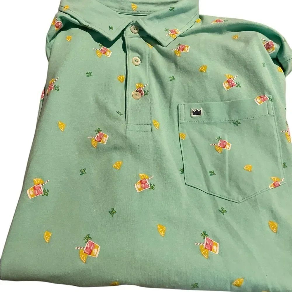 Crown andIvy size medium Green Polo Shirt with Drink Print excellent